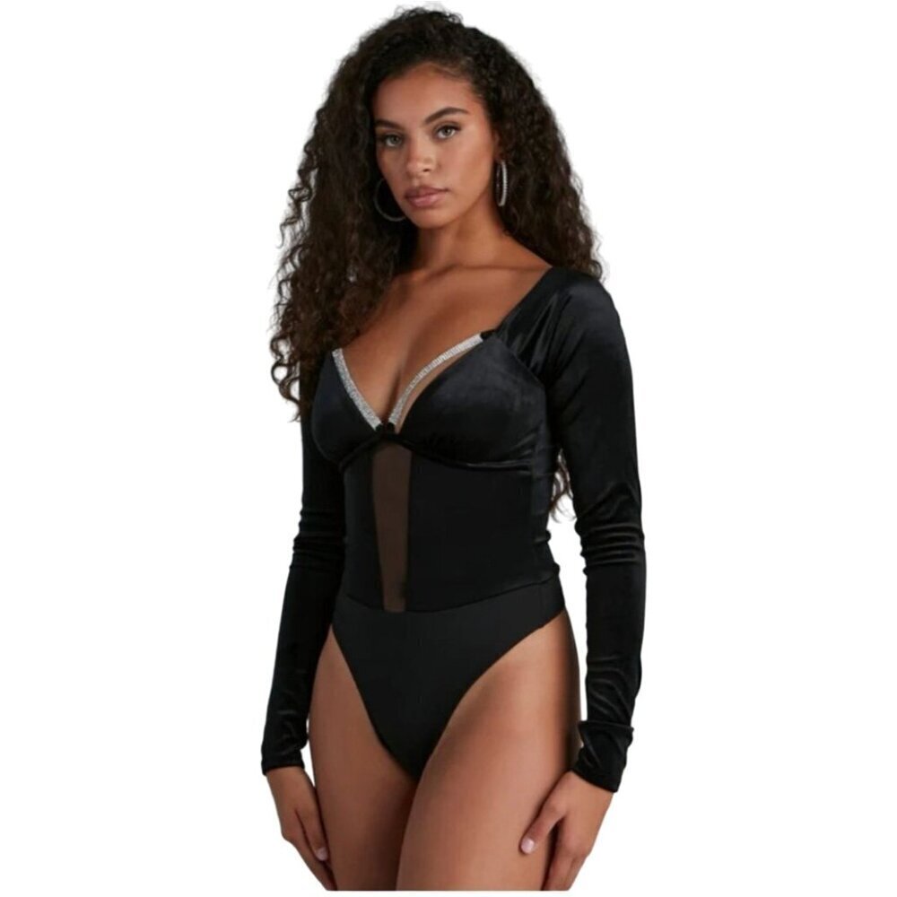 NWT Windsor Womens Bodysuit Size L Rhinestone Long Sleeve‎ Sparkle Embellished